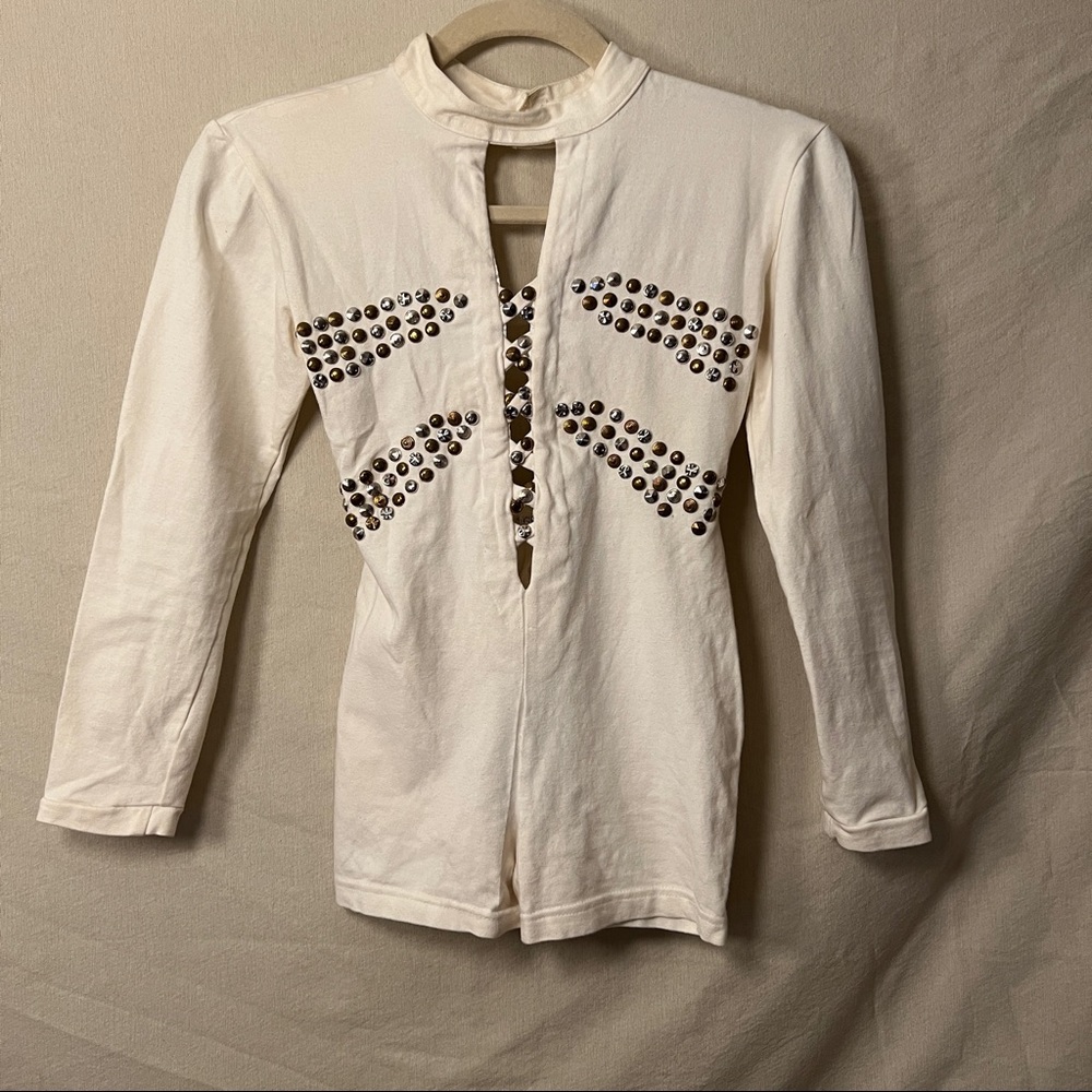 In Groove Studded Jumpsuit - White / Gold / Silver